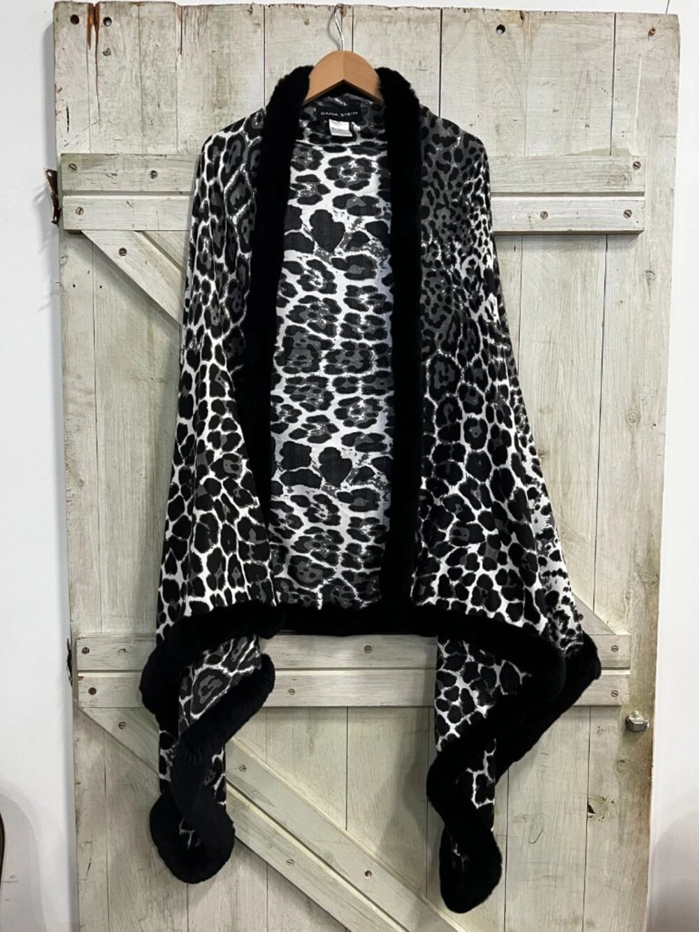 Dana Stein Black & White Leopard Print Rabbit Fur Cape One Size